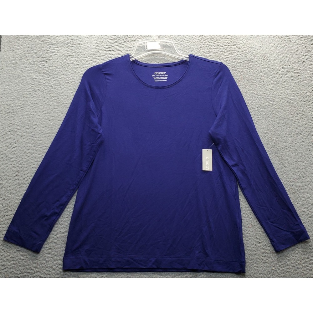 Chico's The Ultimate Tee Top Womens M Purple Basic Knit Long Sleeve Pullover